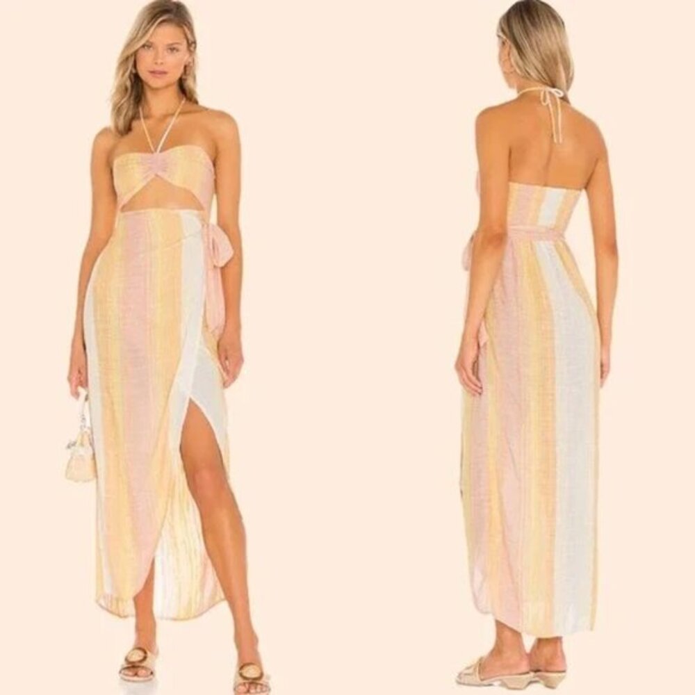 NWT L*Space Solana Cover-up Size S Ravello Striped Wrap Skirt‎ Halter Cotton